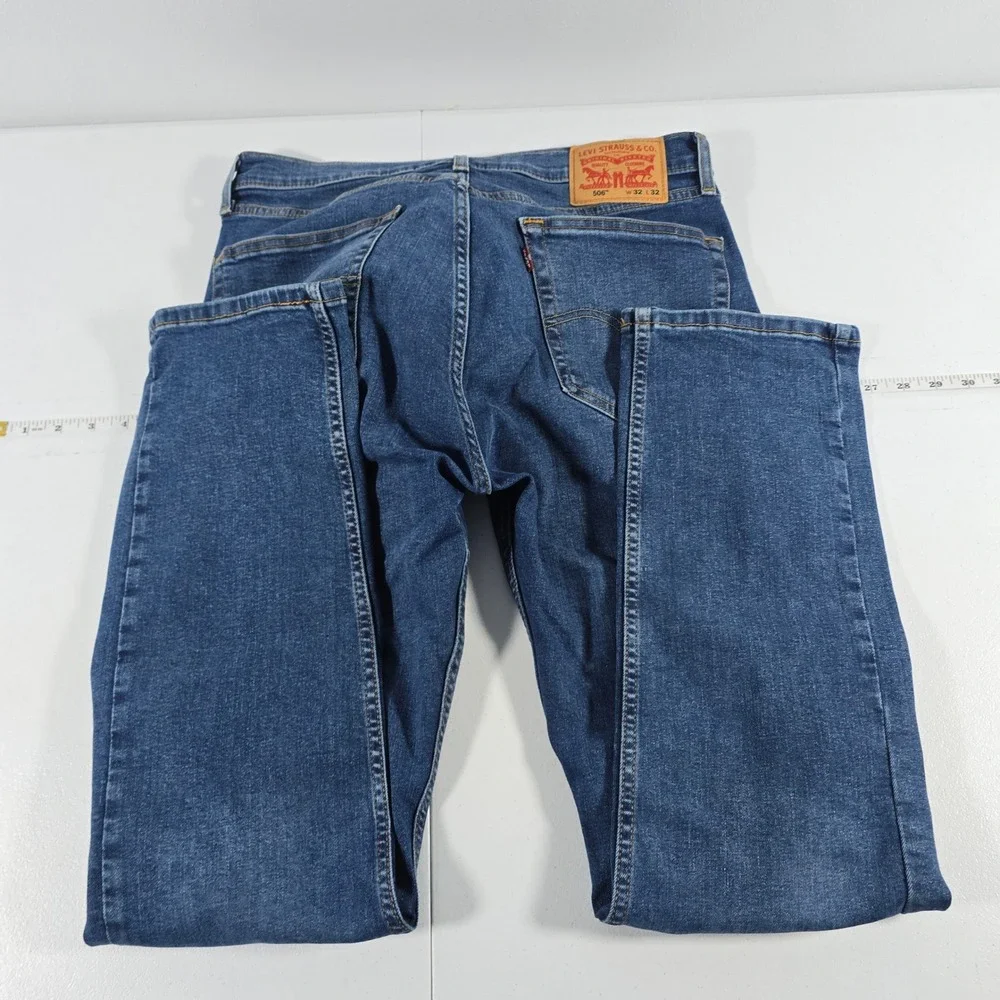 Levis 506 Standard Straight Leg Jeans Mens 32x32 Dark Wash Blue Denim Pants